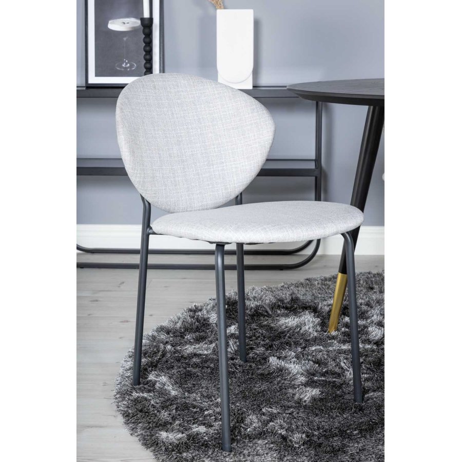 VENTURE DESIGN Dipp spisebordsst, m. 4 stole - sort finer/messing sort metal, gr stof/sort metal