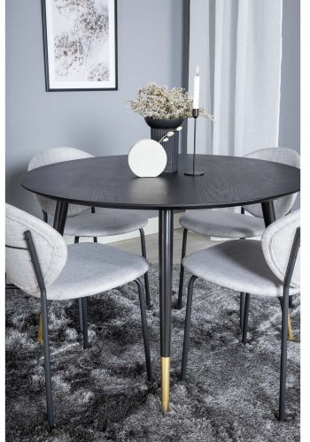 VENTURE DESIGN Dipp spisebordsst, m. 4 stole - sort finer/messing sort metal, gr stof/sort metal