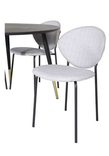 VENTURE DESIGN Dipp spisebordsst, m. 4 stole - sort finer/messing sort metal, gr stof/sort metal