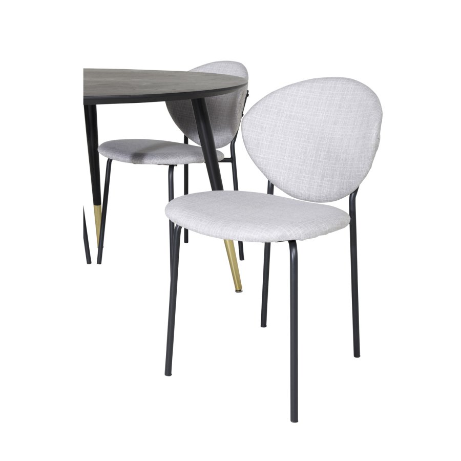 VENTURE DESIGN Dipp spisebordsst, m. 4 stole - sort finer/messing sort metal, gr stof/sort metal