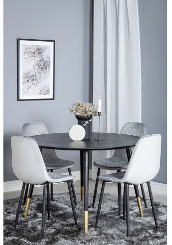 VENTURE DESIGN Dipp spisebordsst, m. 4 stole - sort finer/messing sort metal, gr fljl/sort metal