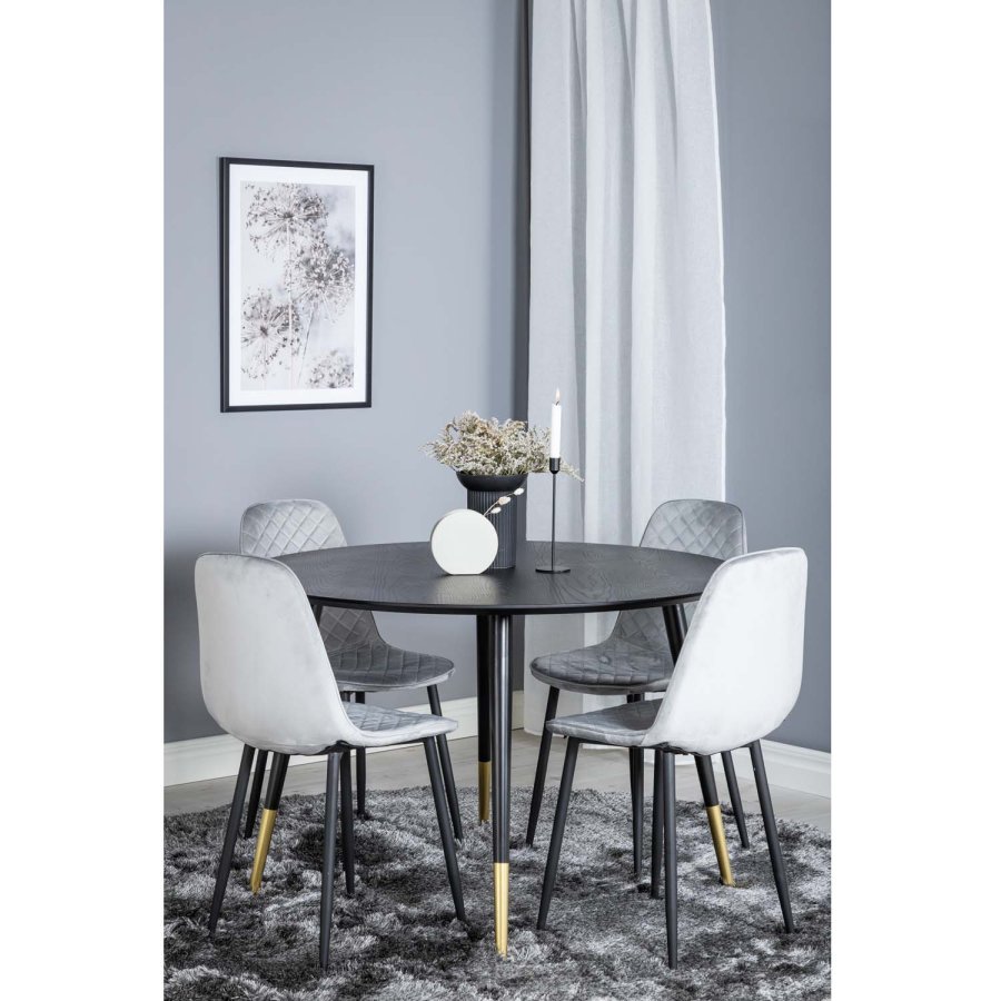 VENTURE DESIGN Dipp spisebordsst, m. 4 stole - sort finer/messing sort metal, gr fljl/sort metal