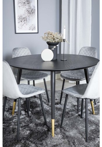 VENTURE DESIGN Dipp spisebordsst, m. 4 stole - sort finer/messing sort metal, gr fljl/sort metal