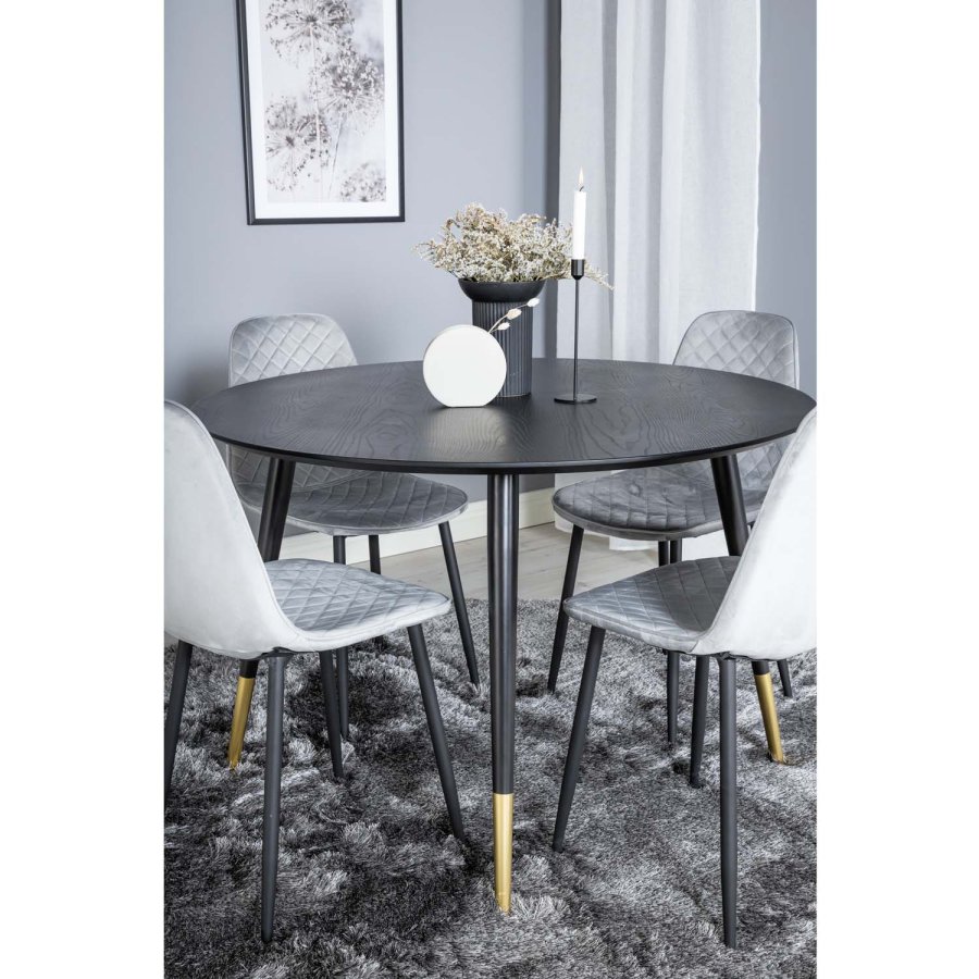 VENTURE DESIGN Dipp spisebordsst, m. 4 stole - sort finer/messing sort metal, gr fljl/sort metal