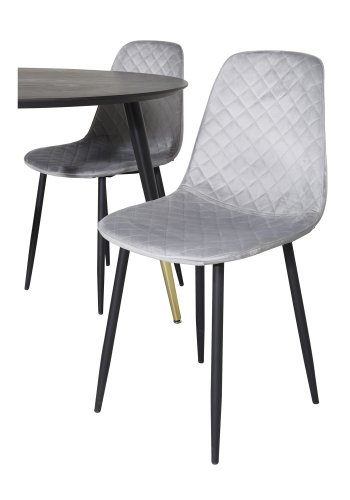 VENTURE DESIGN Dipp spisebordsst, m. 4 stole - sort finer/messing sort metal, gr fljl/sort metal