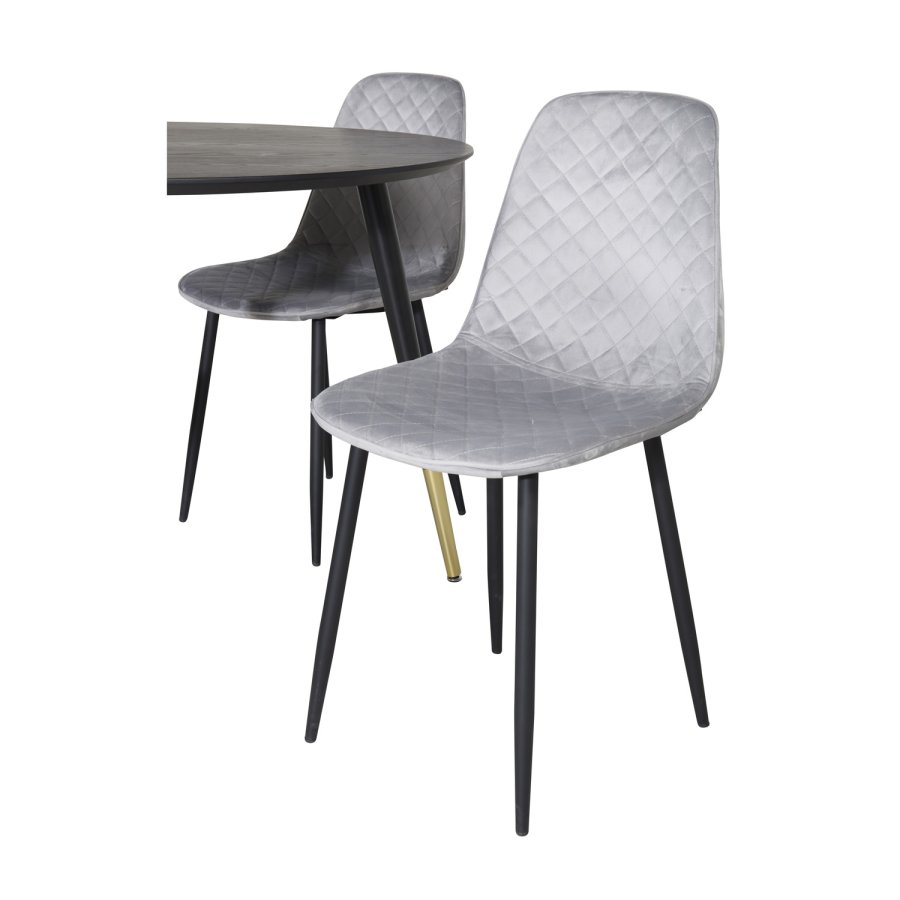 VENTURE DESIGN Dipp spisebordsst, m. 4 stole - sort finer/messing sort metal, gr fljl/sort metal