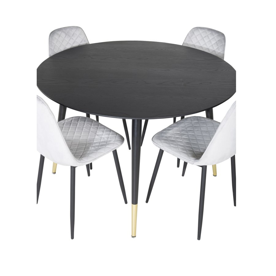 VENTURE DESIGN Dipp spisebordsst, m. 4 stole - sort finer/messing sort metal, gr fljl/sort metal