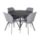 VENTURE DESIGN Dipp spisebordsst, m. 4 stole - sort finer/messing sort metal, gr stof/sort metal