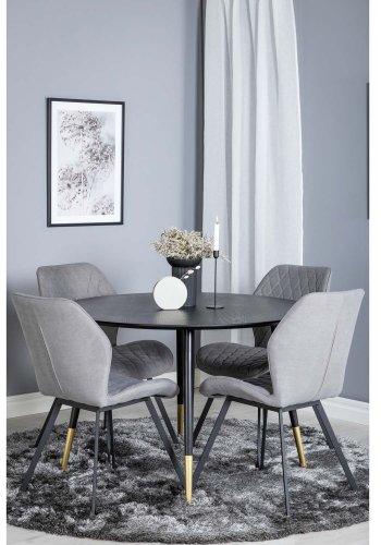 VENTURE DESIGN Dipp spisebordsst, m. 4 stole - sort finer/messing sort metal, gr stof/sort metal