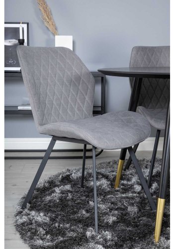 VENTURE DESIGN Dipp spisebordsst, m. 4 stole - sort finer/messing sort metal, gr stof/sort metal
