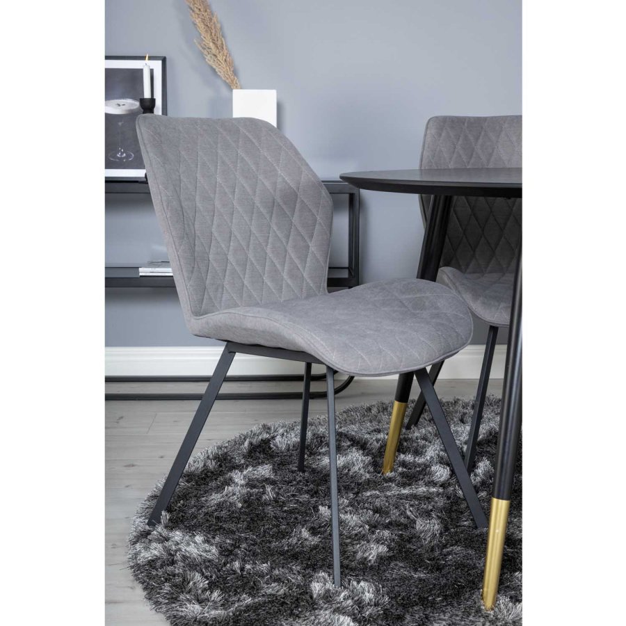 VENTURE DESIGN Dipp spisebordsst, m. 4 stole - sort finer/messing sort metal, gr stof/sort metal