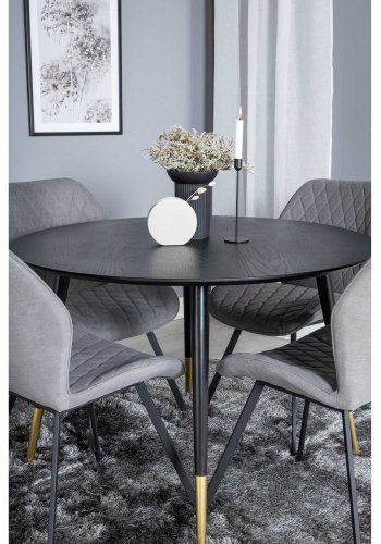 VENTURE DESIGN Dipp spisebordsst, m. 4 stole - sort finer/messing sort metal, gr stof/sort metal