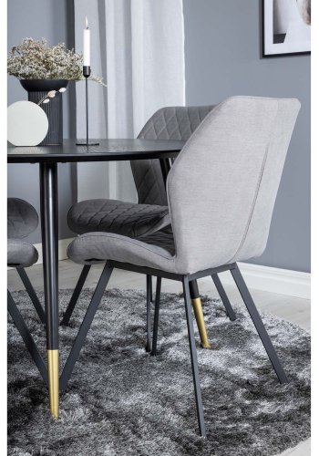 VENTURE DESIGN Dipp spisebordsst, m. 4 stole - sort finer/messing sort metal, gr stof/sort metal