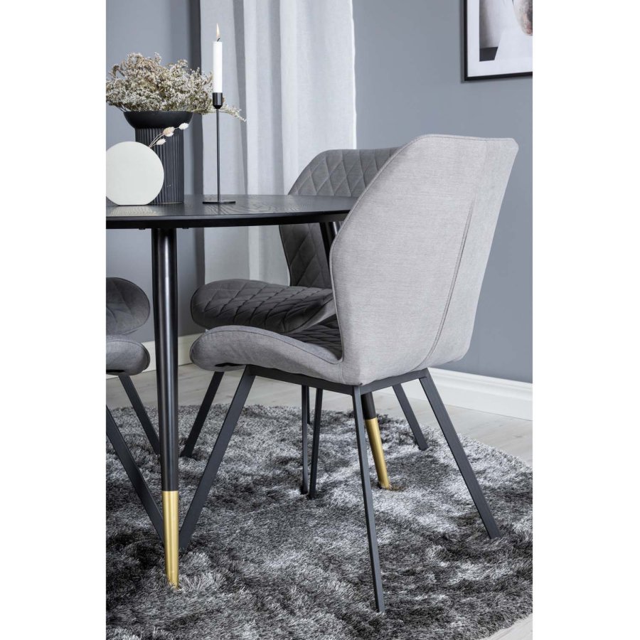 VENTURE DESIGN Dipp spisebordsst, m. 4 stole - sort finer/messing sort metal, gr stof/sort metal