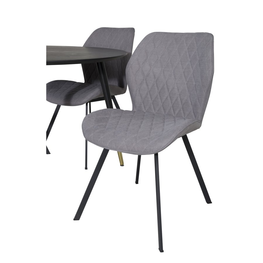 VENTURE DESIGN Dipp spisebordsst, m. 4 stole - sort finer/messing sort metal, gr stof/sort metal