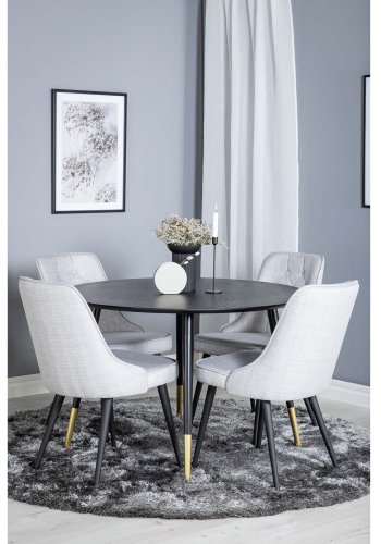 VENTURE DESIGN Dipp spisebordsst, m. 4 stole - sort finer/messing sort metal, gr stof/sort metal