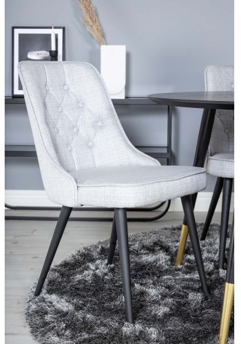 VENTURE DESIGN Dipp spisebordsst, m. 4 stole - sort finer/messing sort metal, gr stof/sort metal