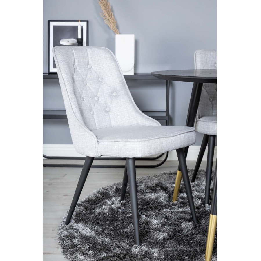 VENTURE DESIGN Dipp spisebordsst, m. 4 stole - sort finer/messing sort metal, gr stof/sort metal