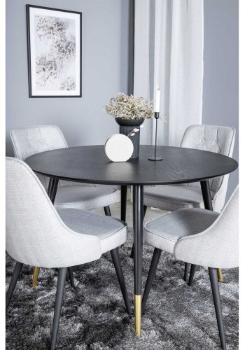 VENTURE DESIGN Dipp spisebordsst, m. 4 stole - sort finer/messing sort metal, gr stof/sort metal