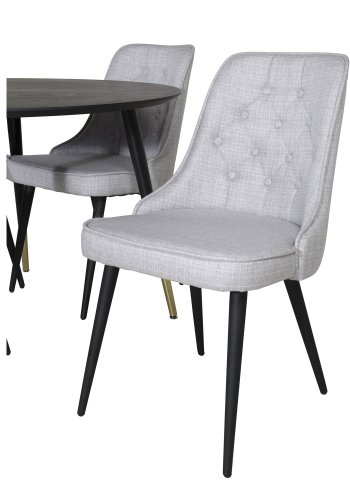 VENTURE DESIGN Dipp spisebordsst, m. 4 stole - sort finer/messing sort metal, gr stof/sort metal