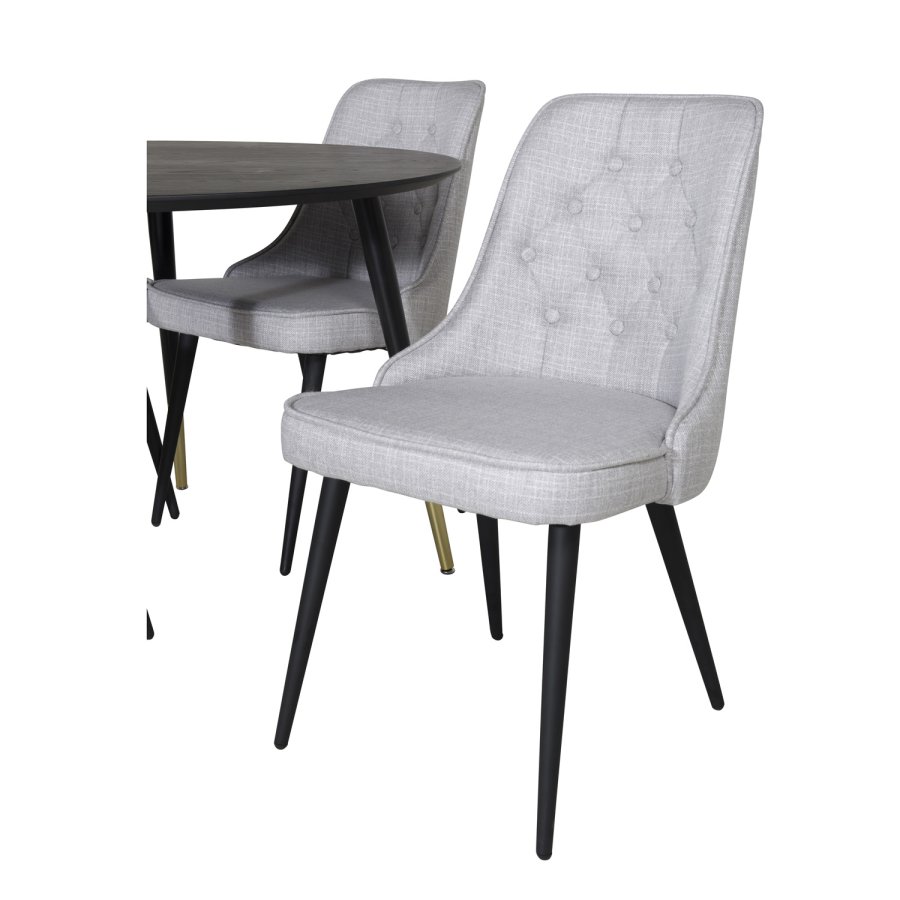 VENTURE DESIGN Dipp spisebordsst, m. 4 stole - sort finer/messing sort metal, gr stof/sort metal