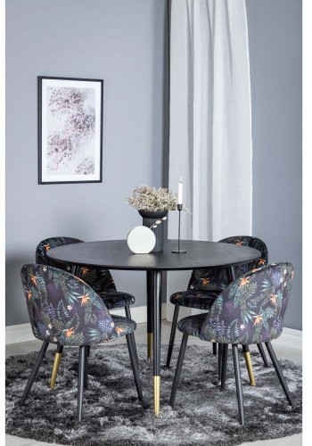 VENTURE DESIGN Dipp spisebordsst, m. 4 stole - sort finer/messing/sort metal, multi stof/sort metal