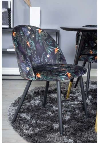 VENTURE DESIGN Dipp spisebordsst, m. 4 stole - sort finer/messing/sort metal, multi stof/sort metal