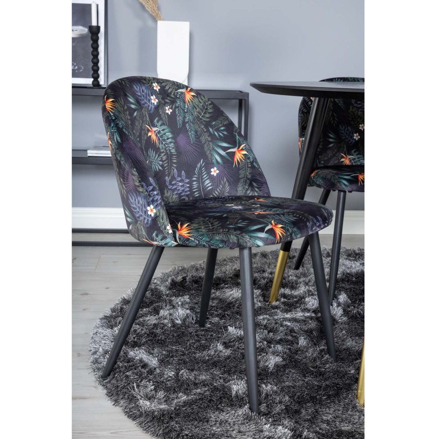 VENTURE DESIGN Dipp spisebordsst, m. 4 stole - sort finer/messing/sort metal, multi stof/sort metal