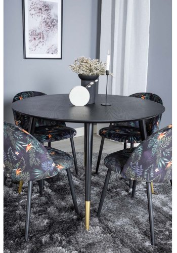 VENTURE DESIGN Dipp spisebordsst, m. 4 stole - sort finer/messing/sort metal, multi stof/sort metal