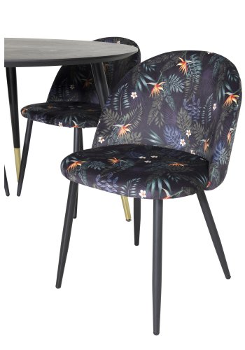 VENTURE DESIGN Dipp spisebordsst, m. 4 stole - sort finer/messing/sort metal, multi stof/sort metal