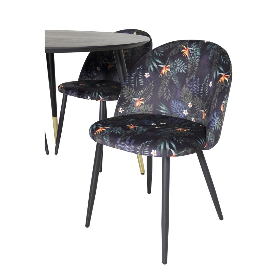 VENTURE DESIGN Dipp spisebordsst, m. 4 stole - sort finer/messing/sort metal, multi stof/sort metal