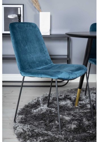 VENTURE DESIGN Dipp spisebordsst, m. 4 stole - sort finer/messing sort metal, bl fljl/sort metal