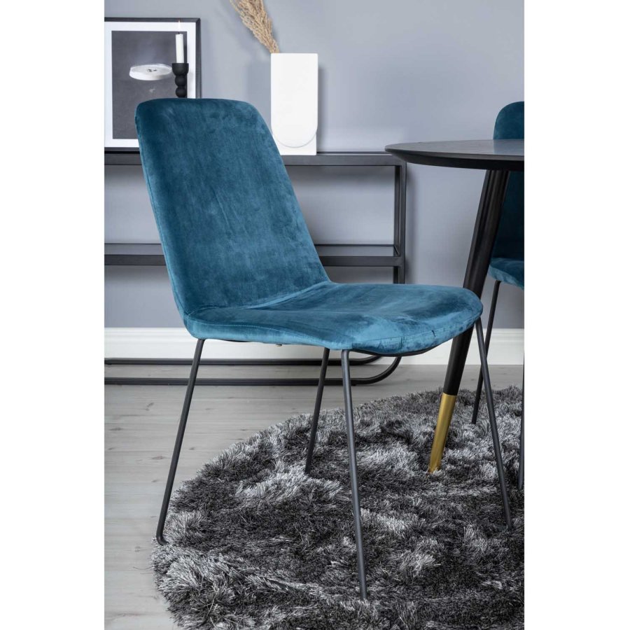 VENTURE DESIGN Dipp spisebordsst, m. 4 stole - sort finer/messing sort metal, bl fljl/sort metal