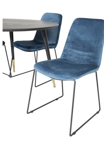 VENTURE DESIGN Dipp spisebordsst, m. 4 stole - sort finer/messing sort metal, bl fljl/sort metal