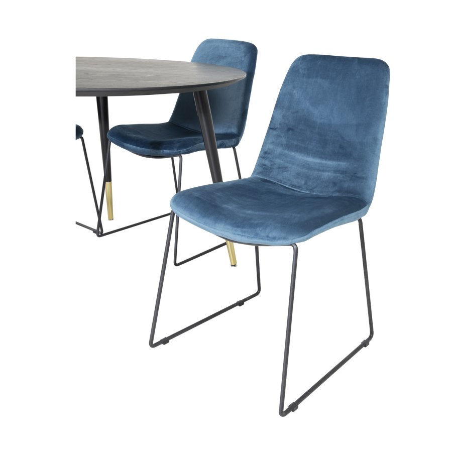 VENTURE DESIGN Dipp spisebordsst, m. 4 stole - sort finer/messing sort metal, bl fljl/sort metal