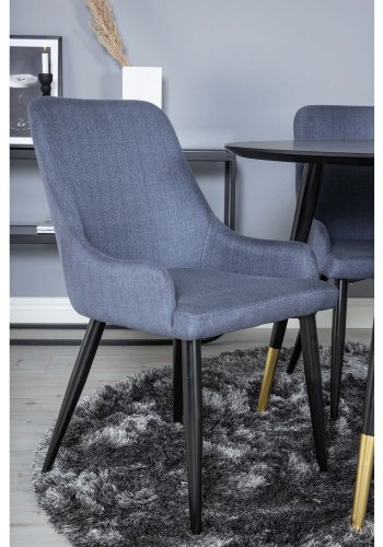 VENTURE DESIGN Dipp spisebordsst, m. 4 stole - sort finer/messing sort metal, bl stof/sort metal