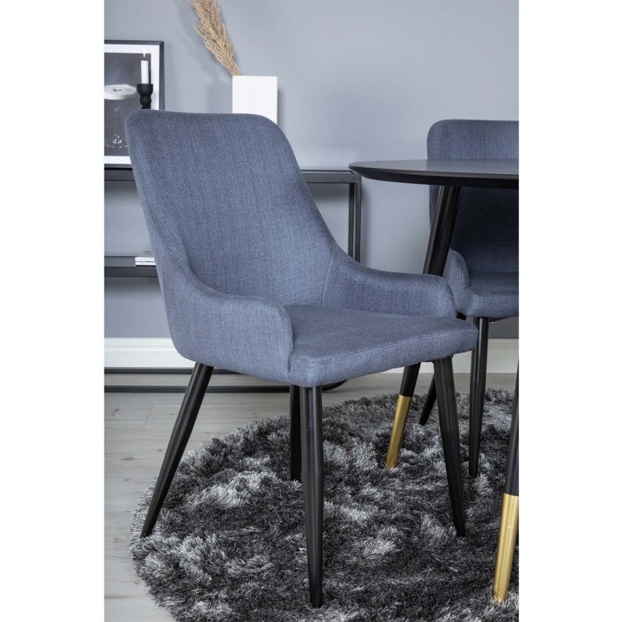 VENTURE DESIGN Dipp spisebordsst, m. 4 stole - sort finer/messing sort metal, bl stof/sort metal