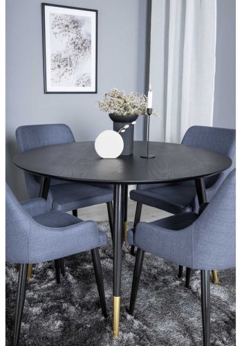 VENTURE DESIGN Dipp spisebordsst, m. 4 stole - sort finer/messing sort metal, bl stof/sort metal