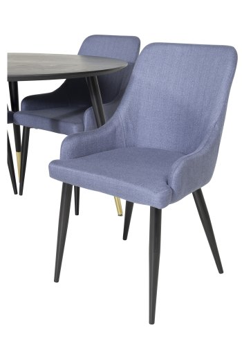 VENTURE DESIGN Dipp spisebordsst, m. 4 stole - sort finer/messing sort metal, bl stof/sort metal