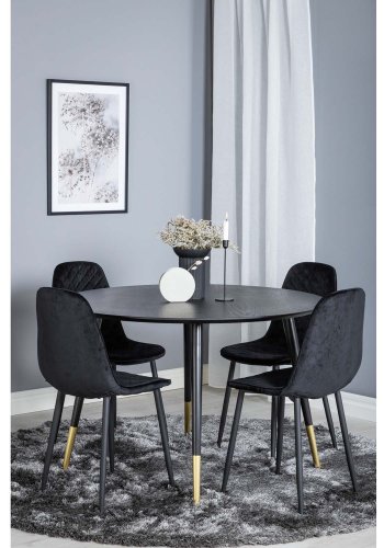 VENTURE DESIGN Dipp spisebordsst, m. 4 stole - sort finer/messing sort metal, sort fljl/sort metal