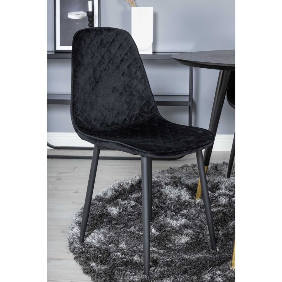 VENTURE DESIGN Dipp spisebordsst, m. 4 stole - sort finer/messing sort metal, sort fljl/sort metal