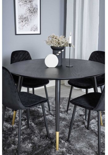 VENTURE DESIGN Dipp spisebordsst, m. 4 stole - sort finer/messing sort metal, sort fljl/sort metal