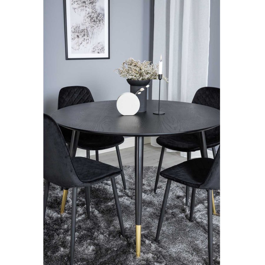 VENTURE DESIGN Dipp spisebordsst, m. 4 stole - sort finer/messing sort metal, sort fljl/sort metal
