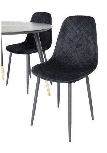VENTURE DESIGN Dipp spisebordsst, m. 4 stole - sort finer/messing sort metal, sort fljl/sort metal