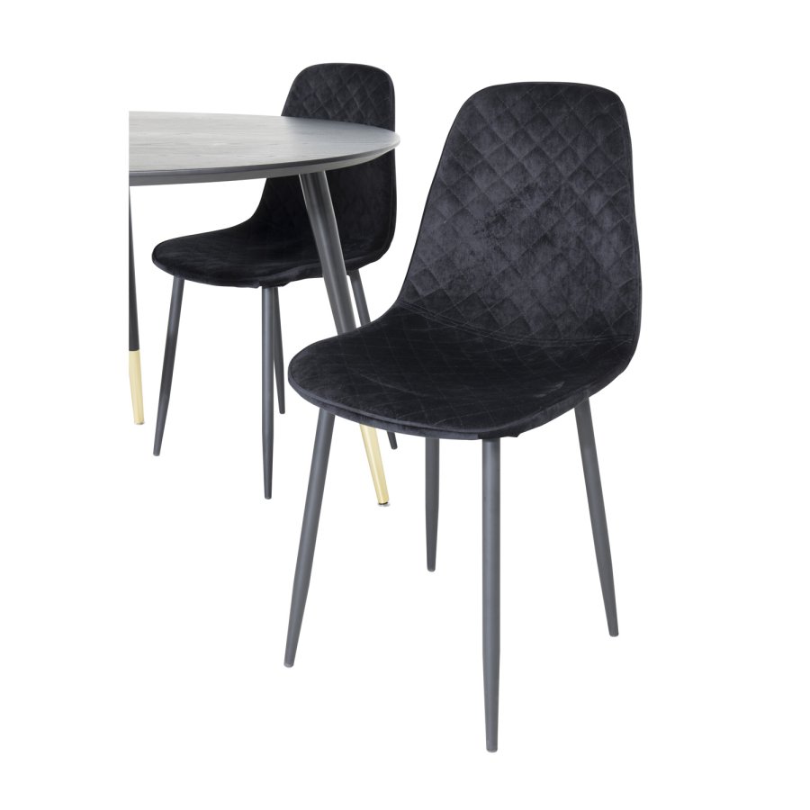 VENTURE DESIGN Dipp spisebordsst, m. 4 stole - sort finer/messing sort metal, sort fljl/sort metal