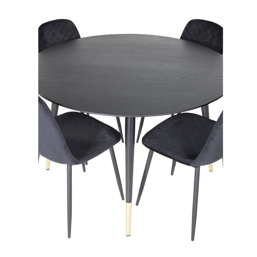 VENTURE DESIGN Dipp spisebordsst, m. 4 stole - sort finer/messing sort metal, sort fljl/sort metal