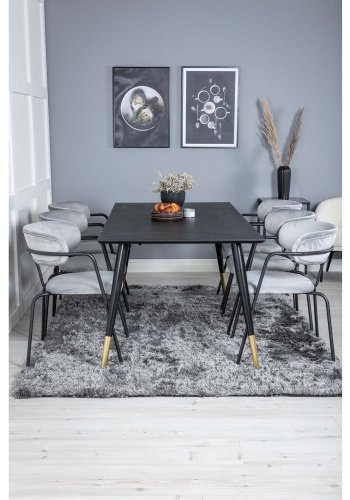 VENTURE DESIGN Dipp spisebordsst, m. 6 stole - sort finer/messing sort metal, gr fljl/sort metal