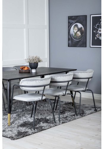 VENTURE DESIGN Dipp spisebordsst, m. 6 stole - sort finer/messing sort metal, gr fljl/sort metal