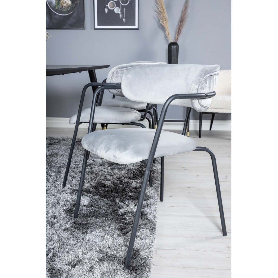 VENTURE DESIGN Dipp spisebordsst, m. 6 stole - sort finer/messing sort metal, gr fljl/sort metal