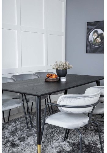 VENTURE DESIGN Dipp spisebordsst, m. 6 stole - sort finer/messing sort metal, gr fljl/sort metal
